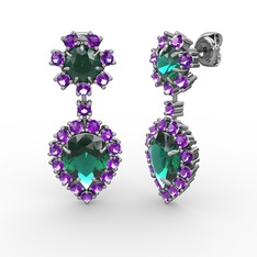 Yeşil kuvars ve ametist 14 ayar beyaz altın küpe