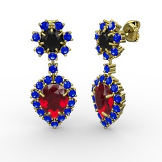 Garnet, lab safir ve siyah zirkon 925 ayar altın kaplama gümüş küpe