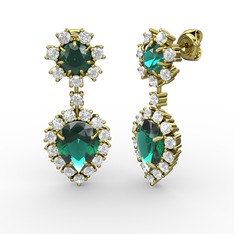 Seranta Damla Küpe - Yeşil kuvars ve pırlanta 14 ayar altın küpe (0.792 karat) #15oudko