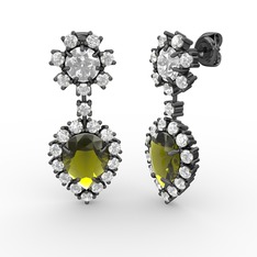 Seranta Damla Küpe - Peridot, pırlanta ve swarovski 925 ayar siyah rodyum kaplama gümüş küpe (0.792 karat) #15pl9o