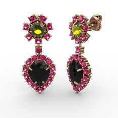 Seranta Damla Küpe - Siyah zirkon, rodolit garnet ve peridot 14 ayar rose altın küpe #15ysm3h