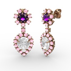 Seranta Damla Küpe - Swarovski, pembe kuvars ve ametist 8 ayar rose altın küpe #15zdvs7