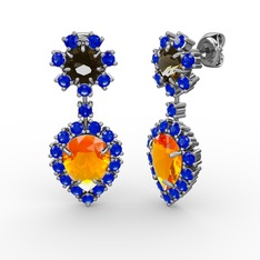 Sitrin, lab safir ve dumanlı kuvars 8 ayar beyaz altın küpe