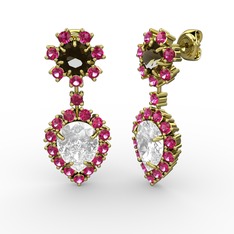Seranta Damla Küpe - Swarovski, rodolit garnet ve dumanlı kuvars 925 ayar altın kaplama gümüş küpe #16k1nq2