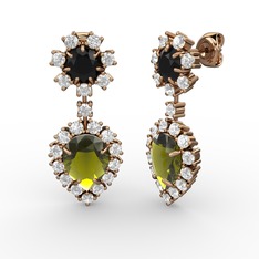 Peridot, pırlanta ve siyah zirkon 14 ayar rose altın küpe (0.792 karat)