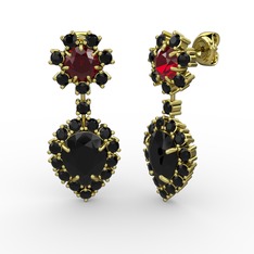 Siyah zirkon ve garnet 14 ayar altın küpe