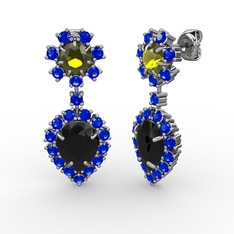 Seranta Damla Küpe - Siyah zirkon, lab safir ve peridot 18 ayar beyaz altın küpe #16zfj85