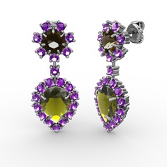 Seranta Damla Küpe - Peridot, ametist ve dumanlı kuvars 8 ayar beyaz altın küpe #170yx7f