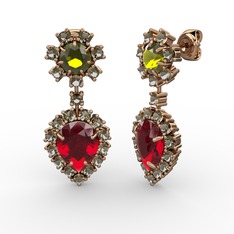 Garnet, dumanlı kuvars ve peridot 8 ayar rose altın küpe