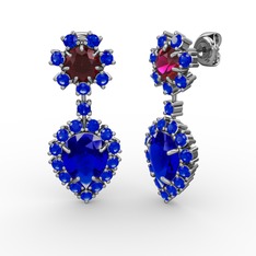 Lab safir ve rodolit garnet 8 ayar beyaz altın küpe