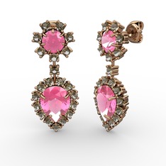 Pembe kuvars ve dumanlı kuvars 925 ayar rose altın kaplama gümüş küpe