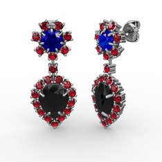 Seranta Damla Küpe - Siyah zirkon, garnet ve lab safir 18 ayar beyaz altın küpe #17pmdva