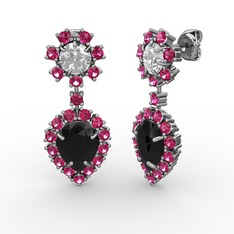 Siyah zirkon, rodolit garnet ve beyaz zirkon 925 ayar gümüş küpe