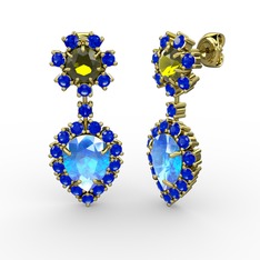 Akuamarin, lab safir ve peridot 8 ayar altın küpe