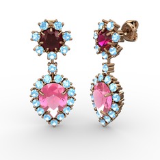 Seranta Damla Küpe - Pembe kuvars, akuamarin ve rodolit garnet 18 ayar rose altın küpe #17y6fbx