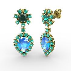 Seranta Damla Küpe - Akuamarin ve yeşil kuvars 925 ayar altın kaplama gümüş küpe #17ya1ge