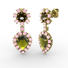 Seranta Damla Küpe - Peridot, pembe kuvars ve dumanlı kuvars 18 ayar altın küpe #188nd8s