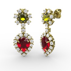 Garnet, pırlanta ve peridot 14 ayar altın küpe (0.792 karat)