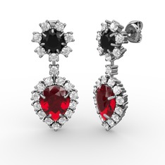 Seranta Damla Küpe - Garnet, swarovski ve siyah zirkon 8 ayar beyaz altın küpe #18bocei