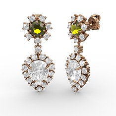 Seranta Damla Küpe - Swarovski, pırlanta ve peridot 925 ayar rose altın kaplama gümüş küpe (0.792 karat) #18jpzbg