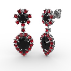 Seranta Damla Küpe - Siyah zirkon ve garnet 8 ayar beyaz altın küpe #18o14yo