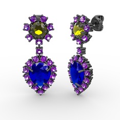 Seranta Damla Küpe - Lab safir, ametist ve peridot 925 ayar siyah rodyum kaplama gümüş küpe #18swxt2