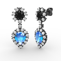 Seranta Damla Küpe - Akuamarin, swarovski ve siyah zirkon 925 ayar siyah rodyum kaplama gümüş küpe #19073fm