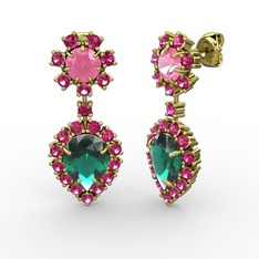 Seranta Damla Küpe - Yeşil kuvars, rodolit garnet ve pembe kuvars 18 ayar altın küpe #197fdlq