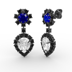 Seranta Damla Küpe - Beyaz zirkon, siyah zirkon ve lab safir 925 ayar siyah rodyum kaplama gümüş küpe #199l8fj