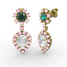 Seranta Damla Küpe - Swarovski, pembe kuvars ve yeşil kuvars 14 ayar altın küpe #19b2zma