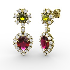 Seranta Damla Küpe - Rodolit garnet, pırlanta ve peridot 14 ayar altın küpe (0.792 karat) #19juf3c