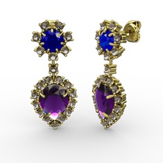 Seranta Damla Küpe - Ametist, dumanlı kuvars ve lab safir 18 ayar altın küpe #19pocm6