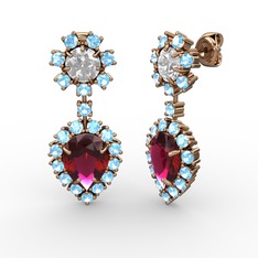 Seranta Damla Küpe - Rodolit garnet, akuamarin ve swarovski 18 ayar rose altın küpe #19viy11
