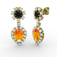 Seranta Damla Küpe - Sitrin, swarovski ve siyah zirkon 14 ayar altın küpe #1a813f4