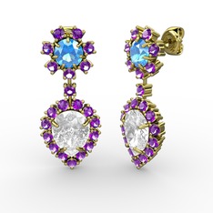 Swarovski, ametist ve akuamarin 925 ayar altın kaplama gümüş küpe