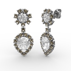 Swarovski ve dumanlı kuvars 18 ayar beyaz altın küpe