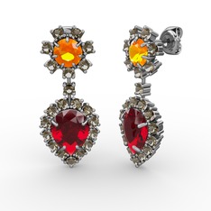 Garnet, dumanlı kuvars ve sitrin 925 ayar gümüş küpe
