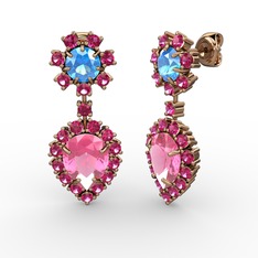 Seranta Damla Küpe - Pembe kuvars, rodolit garnet ve akuamarin 925 ayar rose altın kaplama gümüş küpe #1aqtp87