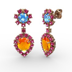 Seranta Damla Küpe - Sitrin, rodolit garnet ve akuamarin 14 ayar rose altın küpe #1atrmzv