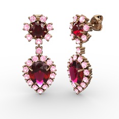 Rodolit garnet, pembe kuvars ve garnet 925 ayar rose altın kaplama gümüş küpe