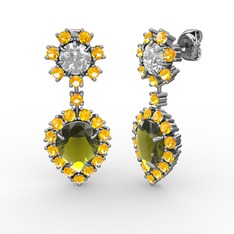 Seranta Damla Küpe - Peridot, sitrin ve swarovski 8 ayar beyaz altın küpe #1azhxlt