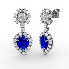 Seranta Damla Küpe - Lab safir, pırlanta ve swarovski 8 ayar beyaz altın küpe (0.792 karat) #1b248vw