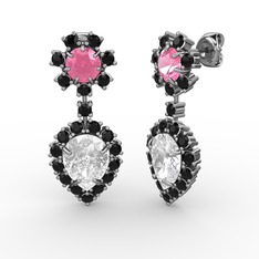 Seranta Damla Küpe - Swarovski, siyah zirkon ve pembe kuvars 925 ayar gümüş küpe #1b2w8rq