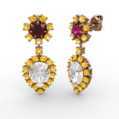 Seranta Damla Küpe - Swarovski, sitrin ve rodolit garnet 14 ayar rose altın küpe #1b808iv