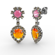 Seranta Damla Küpe - Sitrin, dumanlı kuvars ve pembe kuvars 14 ayar beyaz altın küpe #1b8jaeb