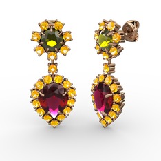 Rodolit garnet, sitrin ve peridot 14 ayar rose altın küpe