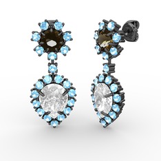 Seranta Damla Küpe - Swarovski, akuamarin ve dumanlı kuvars 925 ayar siyah rodyum kaplama gümüş küpe #1baop66