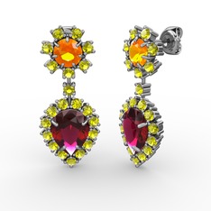 Seranta Damla Küpe - Rodolit garnet, peridot ve sitrin 14 ayar beyaz altın küpe #1bdmlmc