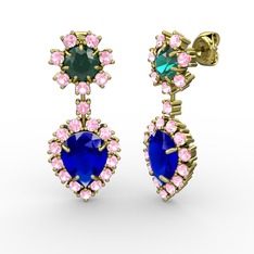 Seranta Damla Küpe - Lab safir, pembe kuvars ve yeşil kuvars 14 ayar altın küpe #1bl00gi