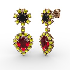 Garnet, peridot ve siyah zirkon 18 ayar rose altın küpe